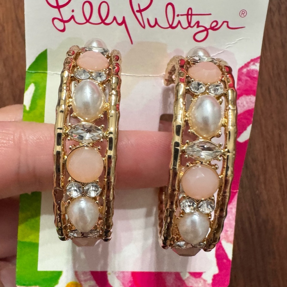 NWT Lilly Pulitzer Gold, Pink and Pearl Earrings - Picture 2 of 3